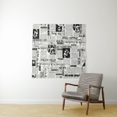 Illustraties van kranten met voorpaginakantiewerk wandkleed (In situ)