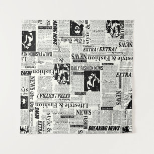 Illustraties van kranten met voorpaginakantiewerk wandkleed