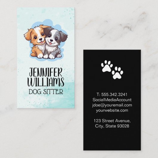Illustraties van Mooie Puppies | Dierenservices Visitekaartje (Voorkant / Achterkant)