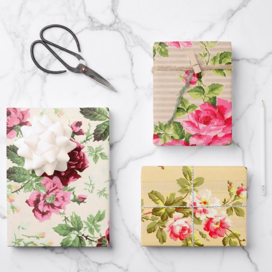  illustraties van rozen op neutrale basis inpakpapier vel (Voorkant)