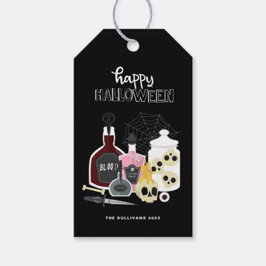 Illustraties van Skulls en Potions Happy Halloween Cadeaulabel (Voorkant)