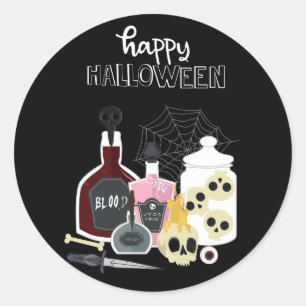 Illustraties van Skulls en Potions Happy Halloween Ronde Sticker