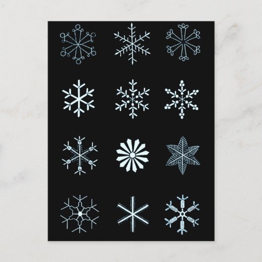 Illustraties van sneeuwvlokken (zwart) briefkaart (Voorkant)