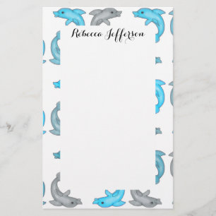 Illustraties van Summer Blue Gray Cute Dolphins Briefpapier