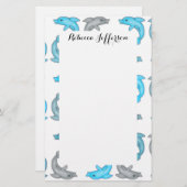 Illustraties van Summer Blue Gray Cute Dolphins Briefpapier (Voorkant / Achterkant)