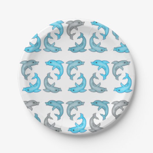 Illustraties van Summer Blue Gray Cute Dolphins Papieren Bordje (Voorkant)