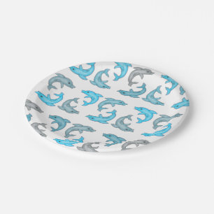 Illustraties van Summer Blue Gray Cute Dolphins Papieren Bordje