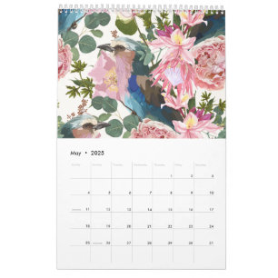 Illustraties van tropische bloemen, planten, vogel kalender