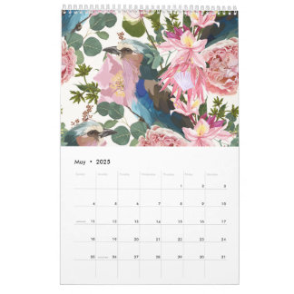 Illustraties van tropische bloemen, planten, vogel kalender