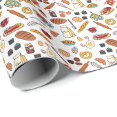 Illustraties van vintage voedsel: naadloos patroon cadeaupapier (Rol Hoek)