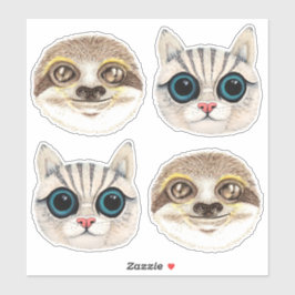 Illustraties van Waterverf met sleuf en kattengezi Sticker