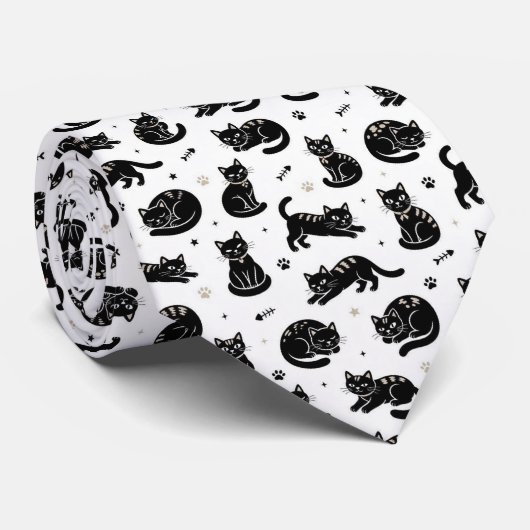 Illustraties van zwart-witte katten stropdas (Opgerold)
