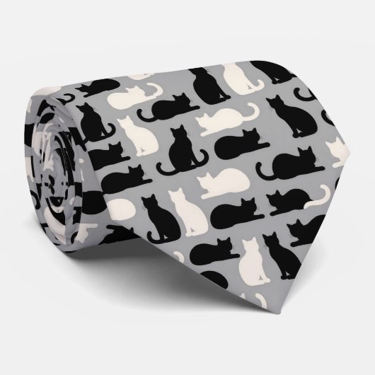 Illustraties van zwart-witte katten stropdas (Opgerold)