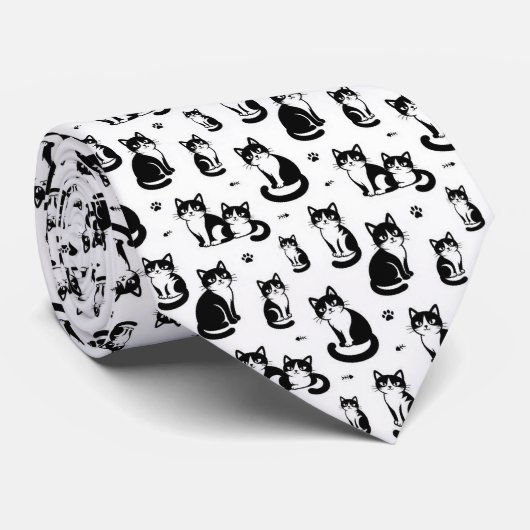 Illustraties van zwart-witte katten stropdas (Opgerold)