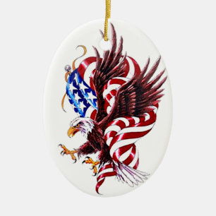 Illustratiestijl Eagle en American Flag Tatoo Keramisch Ornament