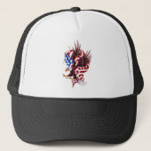 Illustratiestijl Eagle en American Flag Tattoo Trucker Pet (Voorkant)