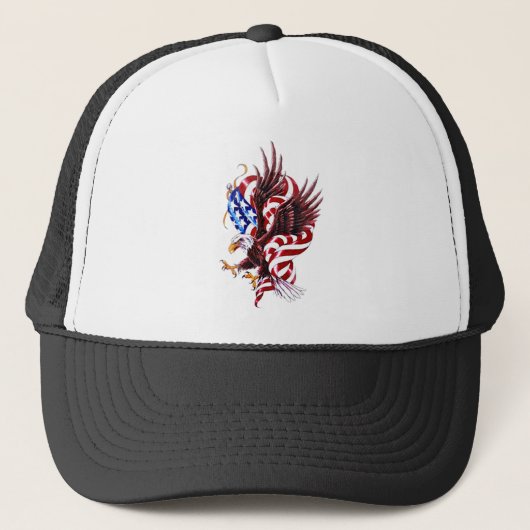Illustratiestijl Eagle en American Flag Tattoo Trucker Pet (Voorkant)