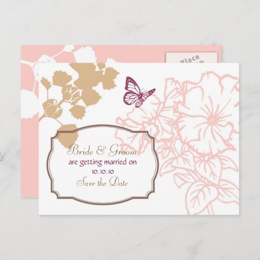 Illustratieve bloemen en vlinderridden aankondigingskaart (Voorkant / Achterkant)