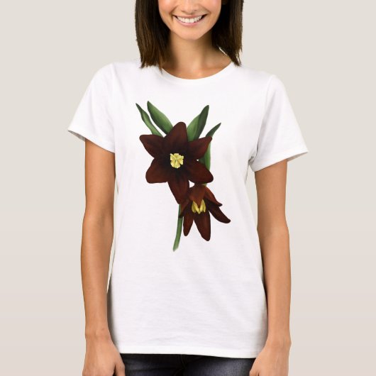 Illustratieve chocolade Lily Flowers T-shirt (Voorkant)