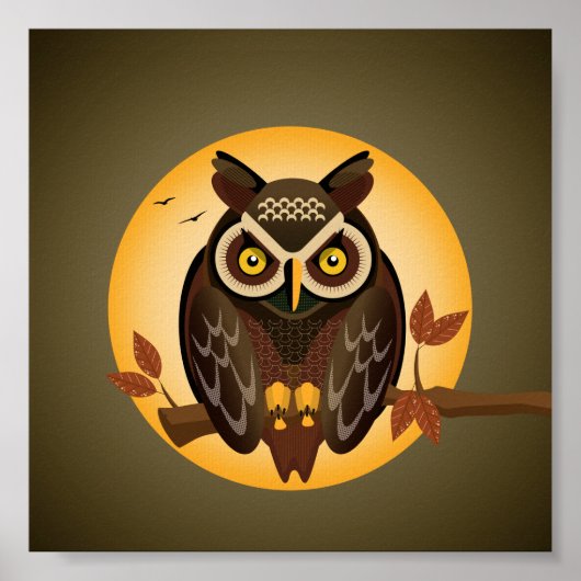 Illustratieve geometrische uil 's nachts stond op  poster (Voorkant)