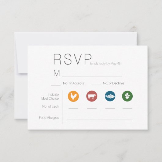 Illustratieve kaart met keuze uit maaltijden, RSVP (Voorkant)