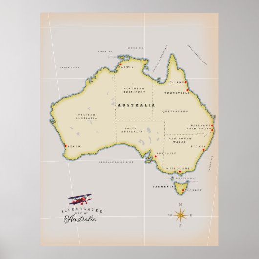 Illustratieve kaart van Australië Poster (Voorkant)