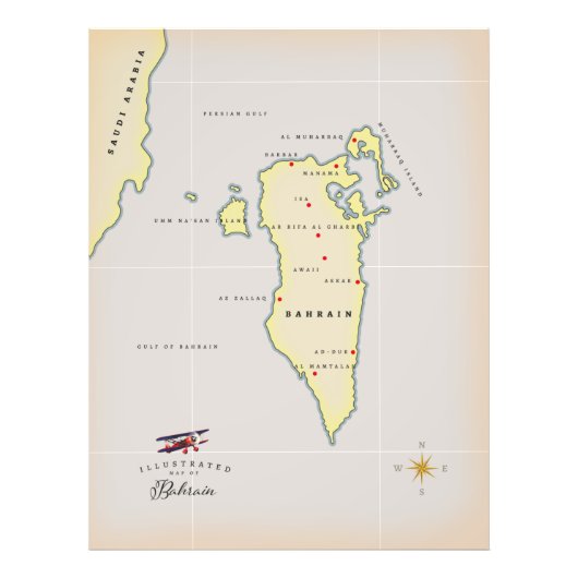 Illustratieve kaart van Bahrein Foto Afdruk (Voorkant)