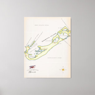 Illustratieve kaart van Bermuda Canvas Afdruk