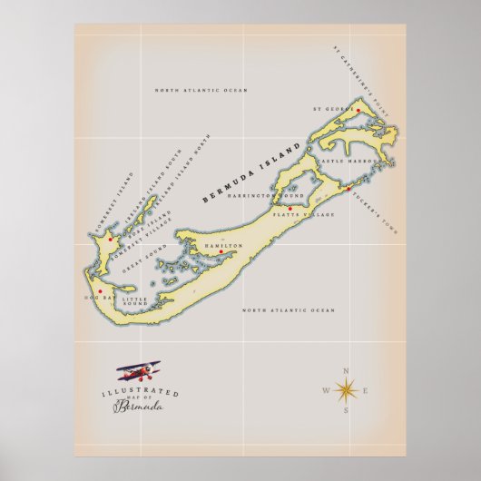 Illustratieve kaart van Bermuda Poster (Voorkant)