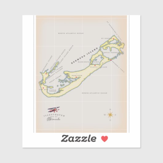 Illustratieve kaart van Bermuda Sticker (Vel)