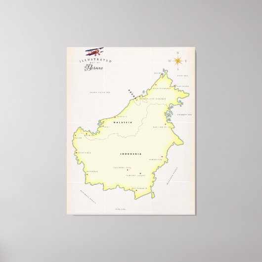 Illustratieve kaart van Borneo Canvas Afdruk (Voorkant)