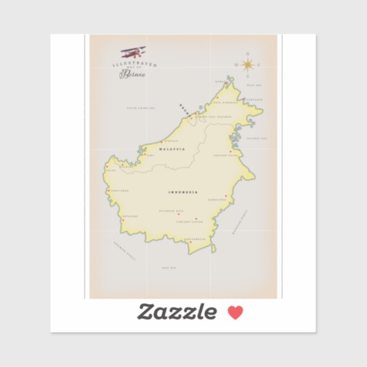 Illustratieve kaart van Borneo Sticker (Vel)