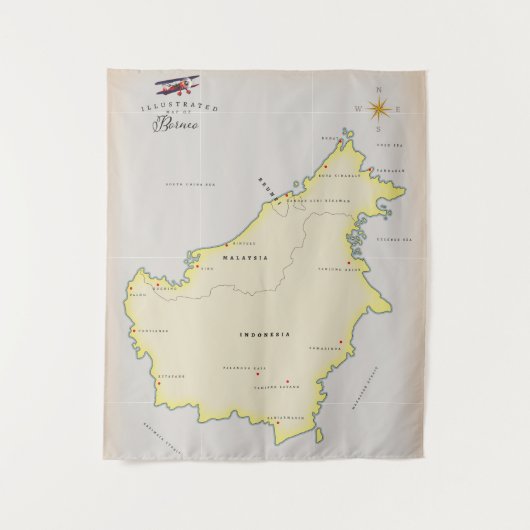 Illustratieve kaart van Borneo Wandkleed (Voorkant)