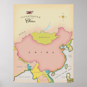 Illustratieve kaart van china poster