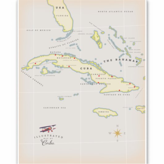 Illustratieve kaart van Cuba Sticker (Voorkant)