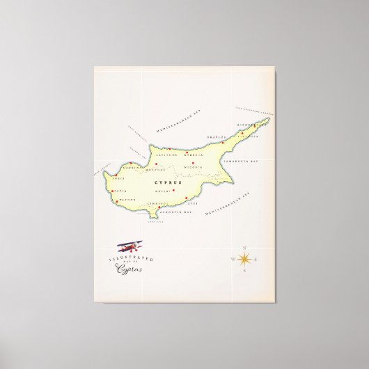 Illustratieve kaart van Cyprus. Canvas Afdruk (Voorkant)