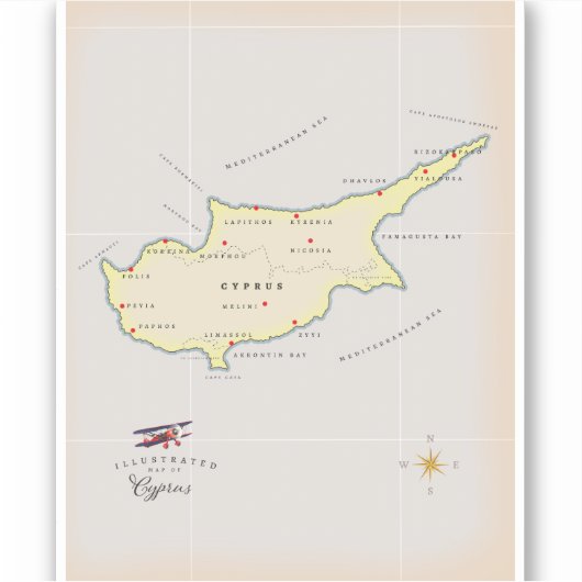Illustratieve kaart van Cyprus. Sticker (Voorkant)