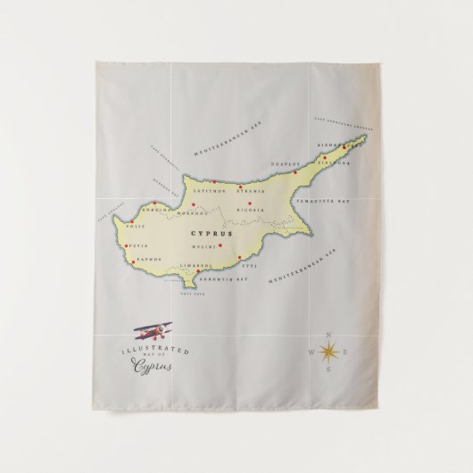Illustratieve kaart van Cyprus. Wandkleed (Voorkant)