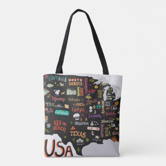 Illustratieve kaart van de Verenigde Staten. Poste Tote Bag (Achterkant)