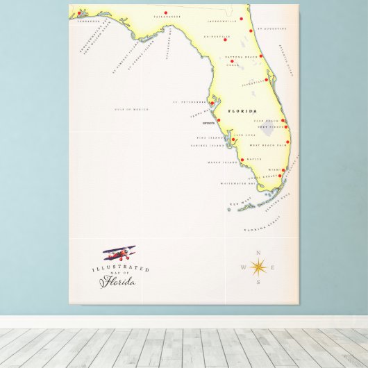 Illustratieve kaart van Florida Canvas Afdruk (Insitu (Houten vloer))