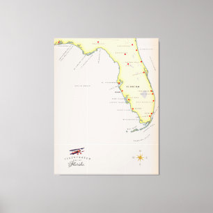 Illustratieve kaart van Florida Canvas Afdruk