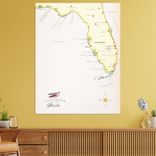 Illustratieve kaart van Florida Canvas Afdruk (Insitu (Woonkamer))