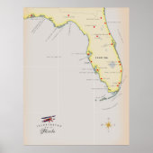 Illustratieve kaart van Florida Poster (Voorkant)