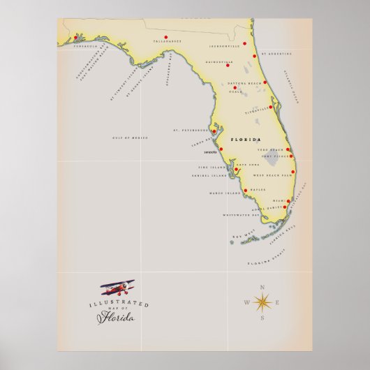 Illustratieve kaart van Florida Poster (Voorkant)