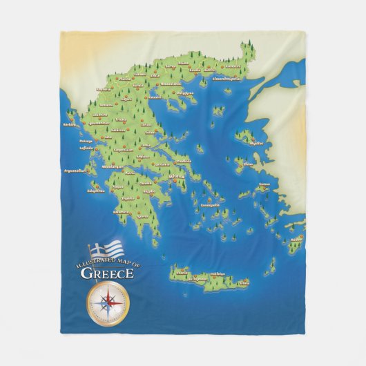 Illustratieve kaart van Griekenland. Fleece Deken (Voorkant)