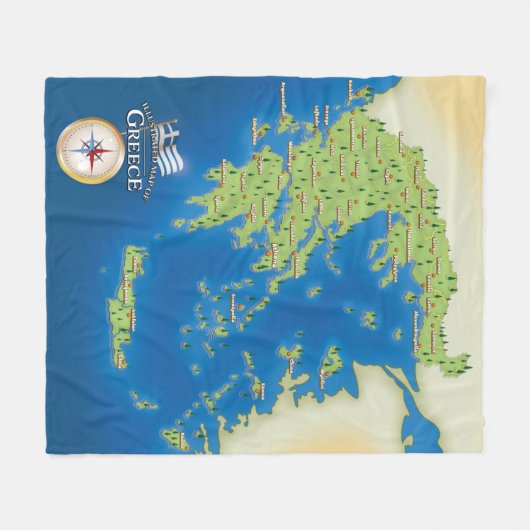 Illustratieve kaart van Griekenland. Fleece Deken (Voorkant (Horizontaal))