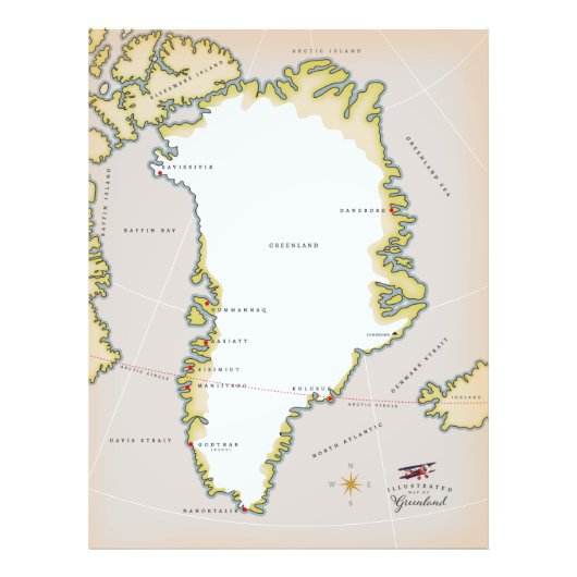 Illustratieve kaart van Groenland Foto Afdruk (Voorkant)