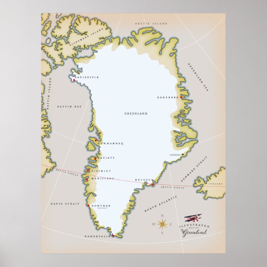 Illustratieve kaart van Groenland Poster (Voorkant)