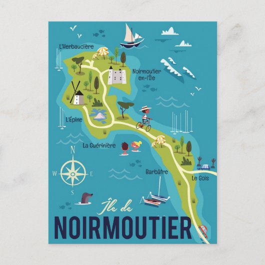 Illustratieve kaart van het eiland Noirmoutier (Voorkant)