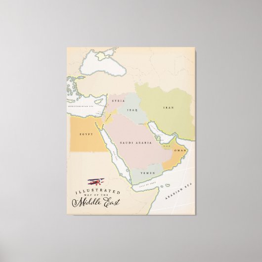 Illustratieve kaart van het Midden-Oosten. Canvas Afdruk (Voorkant)